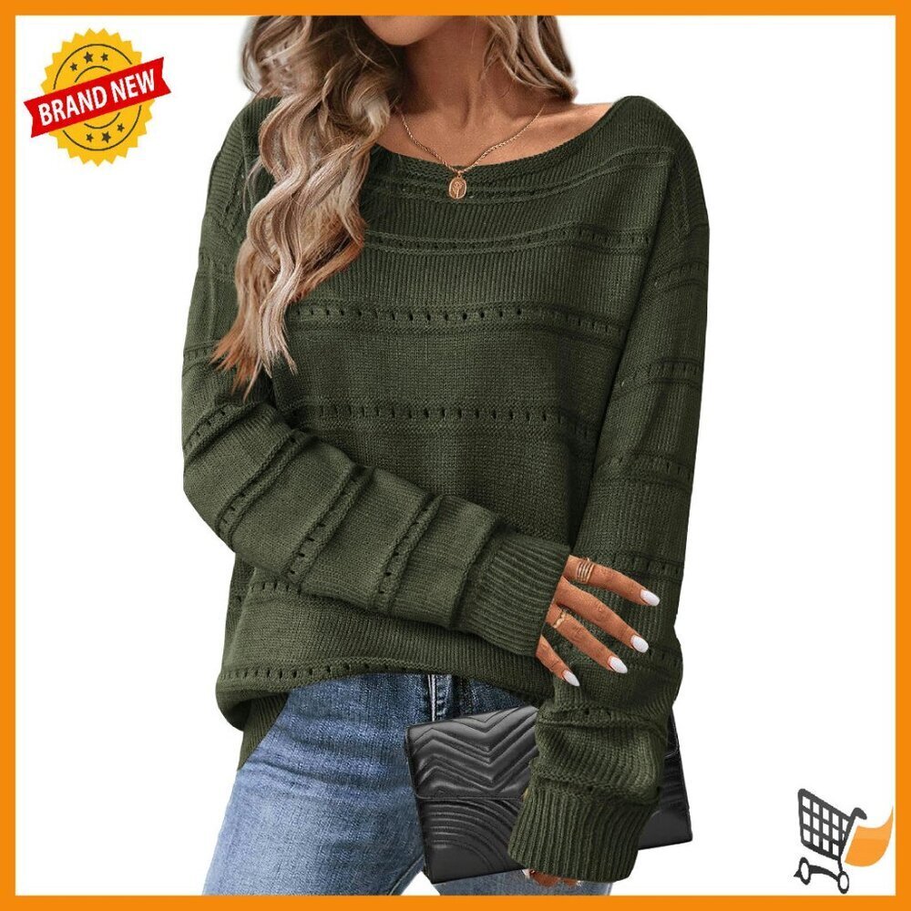 Crochet Hollow Out Pullover Sweater Long Sleeve Loose Fit Womens Top